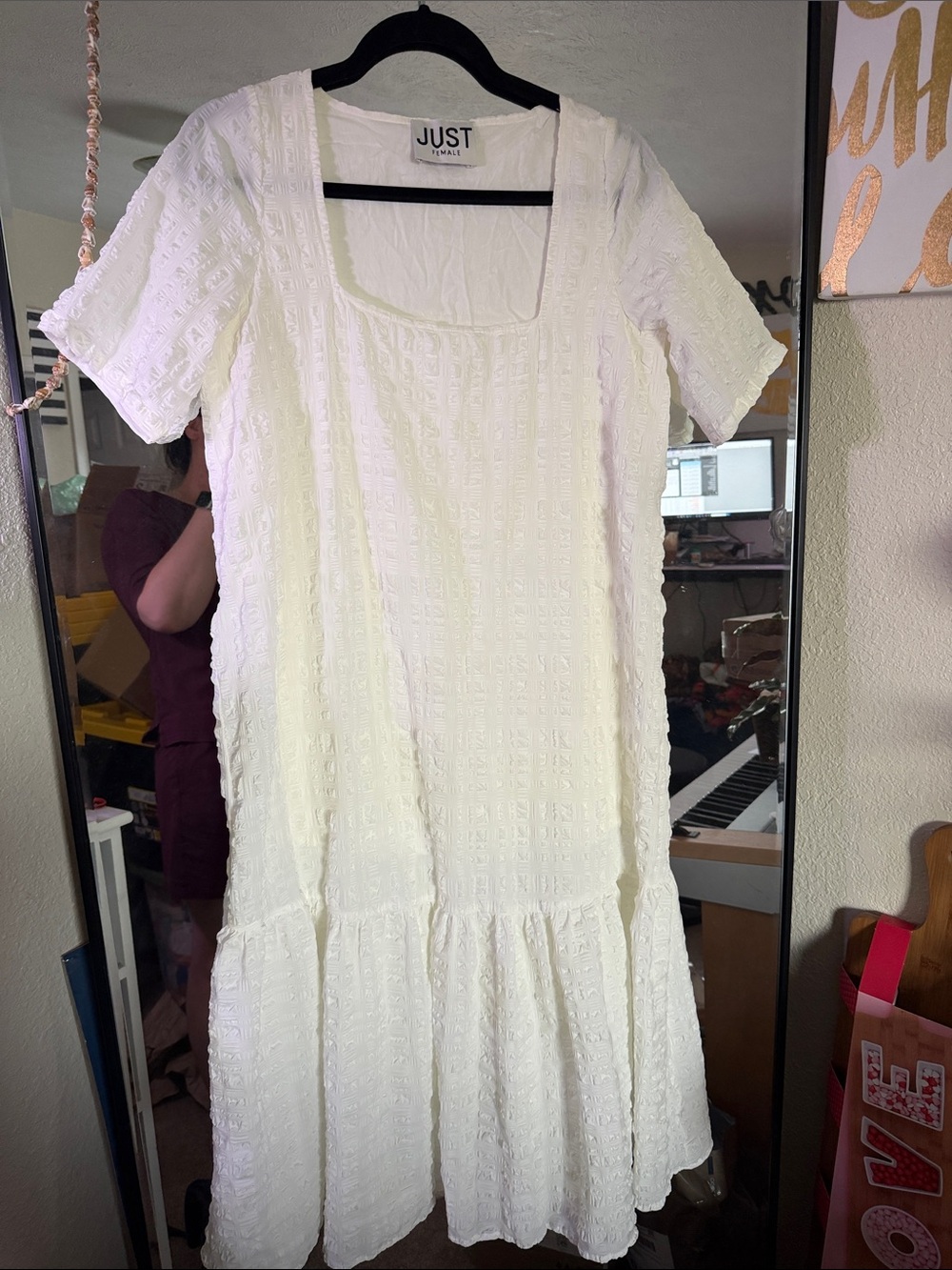 Just Female Cream Textured Tiered Midi Dress